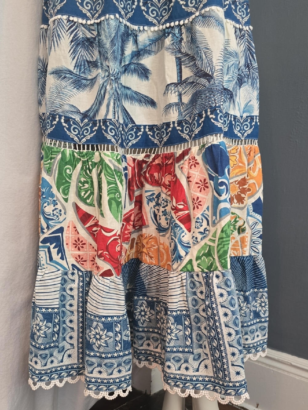 New With Tags FARM RIO tiered maxi  linen  blend skirt Sz M - Picture 5 of 13